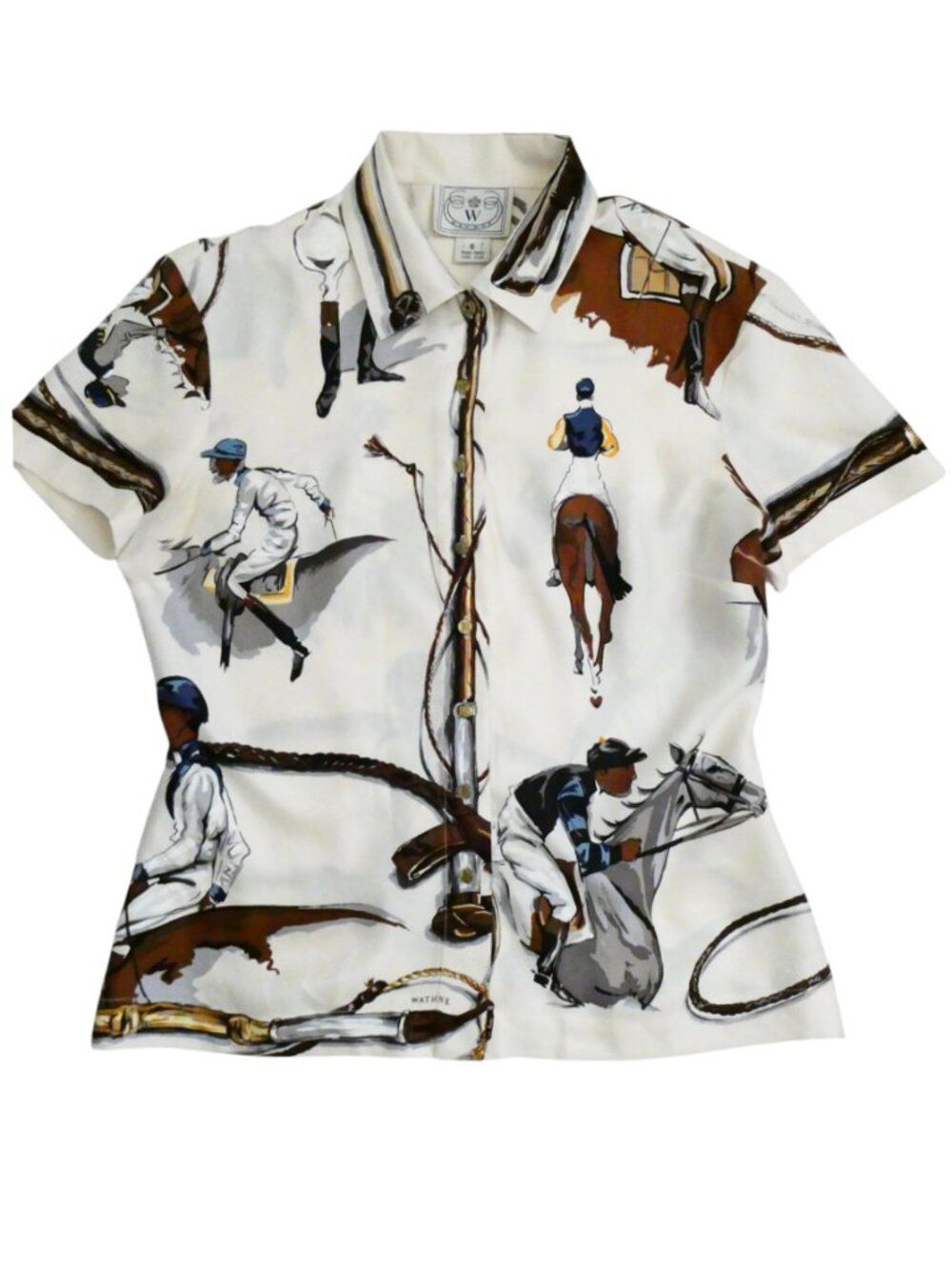 vtg WATHNE equestrian print silk blouse sz 6